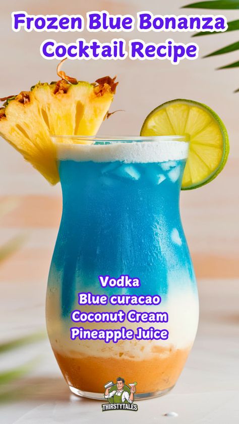 "Discover the ultimate Frozen Blue Bonanza Cocktail recipe! This vibrant blue frozen cocktail combines the tropical flavors of Frozen Blue Curacao and refreshing blueberries for a frosty treat that's perfect for any party. Impress your guests with this Bonanza Blue Tropical Drink, ideal for summer gatherings or festive celebrations. Sip on this refreshing Frozen Blue Drink and enjoy the delightful taste of the Blue Bonanza Drink Recipe." Winter Alcoholic Drinks, Turtle Cocktail, Blue Mocktail Recipe, Frozen Punch, Frozen Alcoholic Drinks, Blue Hawaiian Drink, Winter Drinks Alcoholic, Xmas Cocktails, Hawaiian Drinks