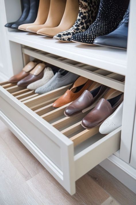 Keep your shoe collection organized and easily accessible with built-in shoe storage. Use custom shelves, pull-out racks, or cubbies to display your footwear. 👠👟✨ #ShoeStorage #ClosetDesign #HomeDecor #OrganizedLiving Custom Shelves, Shoe Hacks, Shoes Hack, Organized Living, Closet Designs, Closet Design, Make A Difference, Shoe Lover, Cubbies