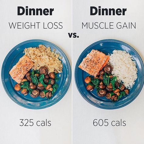 Weight loss vs. muscle gain meal ideas! 💪 *Swipe to see lunch, dinner & a snack idea* . While no one meal will make you gain or lose… Working Housewife, Eating Portions, Different Foods, Idee Pasto, Healthy Weight Gain, Makanan Diet, Muscle Gain, Trening Fitness, Idee Pasto Sano