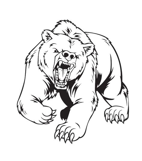 Bear Roaring Drawing, Bear Tattoo Stencil, Drawing Bears, Grizzly Bear Drawing, Hippo Tattoo, Grizzly Bear Tattoos, Bear Stencil, Animal Sleeve Tattoo, Gorilla Tattoo