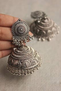 Oxide Jewellery, Jhumkas Gold, Trendy Silver Jewelry, Oxidised Jewelry, Jhumkas Earrings, Oxidized Jewellery, Gold Jhumka, Indian Wedding Jewelry Sets, Gold Jhumka Earrings