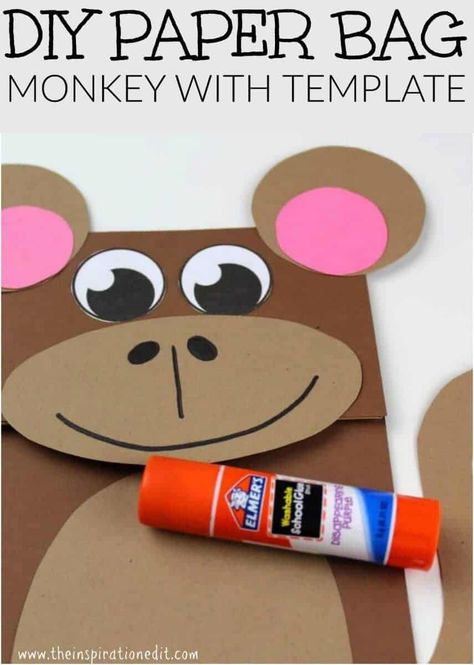 DIY Paper Bag Monkey Craft For Preschoolers · The Inspiration Edit Paper Bag Monkey, Monkey Template, Monkey Craft, Zebra Craft, Zoo Animal Crafts, Monkey Puppet, Diy Paper Bag, Monkey Crafts, Paper Bag Crafts