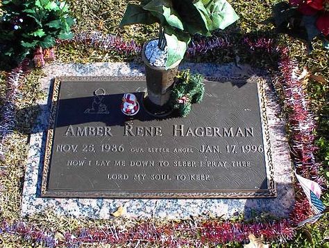 The grave of Amber Rene Hagerman, a 9-year-old girl who was abducted and murdered in Arlington, Texas, in 1996. The AMBER alert was named after her. Amber Alert, Arlington Texas, In Loving Memory, Amber, Texas