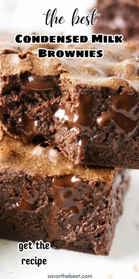 Sweetened Condensed Milk Brownies are extra rich and fudgy and incredibly easy to make! All you need is a few basic ingredients, one bowl and a whisk and you’re well on your way to enjoying these moist, chocolate-y brownies. The sweetened condensed milk is the key ingredient for ultra moist brownies with a rich chocolate flavor and hints of delicious milk caramel. Condensed Milk Brownies, Condensed Milk Recipes Easy, Perfect Brownie Recipe, Brown Sugar Fudge, Sweetened Condensed Milk Recipes, Moist Brownies, Fudgy Brownie Recipe, Perfect Brownies, Condensed Milk Recipes