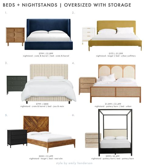 Emily Henderson Bedroom, Bedroom Decor Bedding, Bed And Nightstand, Couple Bed, Beautiful Headboards, Pretty Bedding, Airy Bedroom, Power Couples, Bed Headboard Design