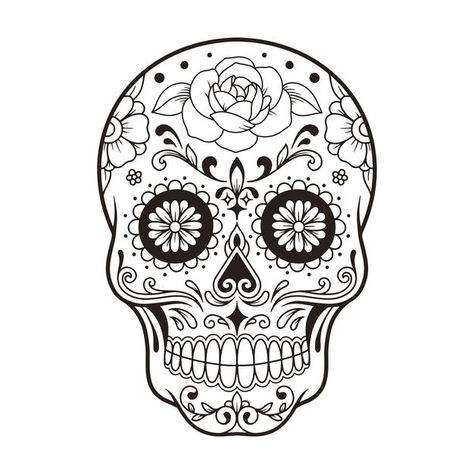 Skull Coloring Pages Free Printable, Mexican Skull Tattoos, Mexican Skeleton, Skull Coloring, Skull With Roses, Mexican Tattoo, Skull Sketch, Skull Coloring Pages, Mexican Sugar Skull