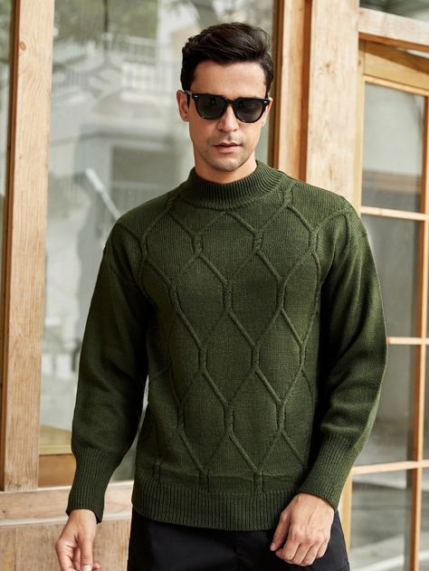 Men Cable Knit Mock Neck Drop Shoulder Sweater | SHEIN USA Gents Sweater, Men Knitwear, Drop Shoulder Sweater, Drop Shoulder Sweaters, Knitwear Men, Shein Style, Shoulder Sweater, Drop Shoulder, Cable Knit