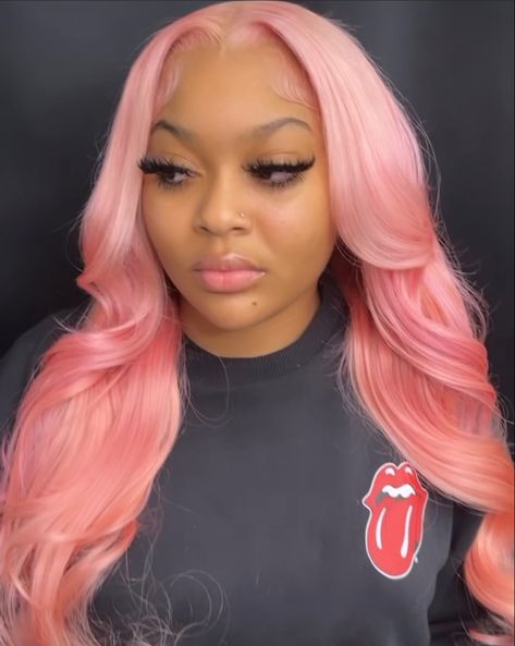 20 Inch Pink Wig, Pink Side Part Wig With Curls, Pink Hair Side Part, Pink Wig Install Black Women, Light Pink Wigs For Black Women, Prom Hairstyles Dark Hair, Pink Wig Hairstyles, Pink Wig Install, Pink Wigs For Black Women