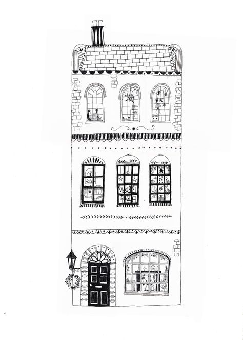 Tall house. | Katt Frank. Tall House, Ryn Frank, Building Illustration, House Illustration, House Drawing, Black And White Illustration, Urban Sketching, Pen Drawing, الرسومات اللطيفة