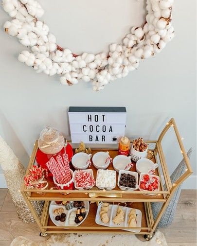 Hot Cocoa Bar Ideas Coffee Stations, Hot Cocoa Bar Party, Holiday Hot Cocoa Bar, Christmas Hot Chocolate Bar, Tie Dye Birthday Party, Dinner Party Table Settings, Hot Cocoa Cookies, Cocoa Drink, Coffee Bar Station