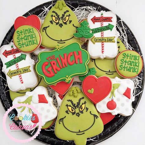 Merry Grinchmas!! ❤️💚 #thegrinch #grinchcookies #stinkstankstunk #youreameanonemrgrinch #decoratedcookies #cookiesaremycanvas Grinch Decorated Cookies, Grinch Sugar Cookies Decorated, Grinch Cookies Decorated, Grinch Sugar Cookies, Mmm Cookies, Specialty Cookies, Royal Cookies, Grinch Cookies, Christmas Shortbread