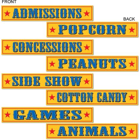 Circus Sign Cutouts (4/Pkg): Amazon.co.uk: Toys & Games Circus Signs, Carnival Signs, Circus Carnival Party, Carnival Decorations, Circus Theme Party, Candy Games, Carnival Themed Party, Circus Birthday Party, Carnival Birthday Parties