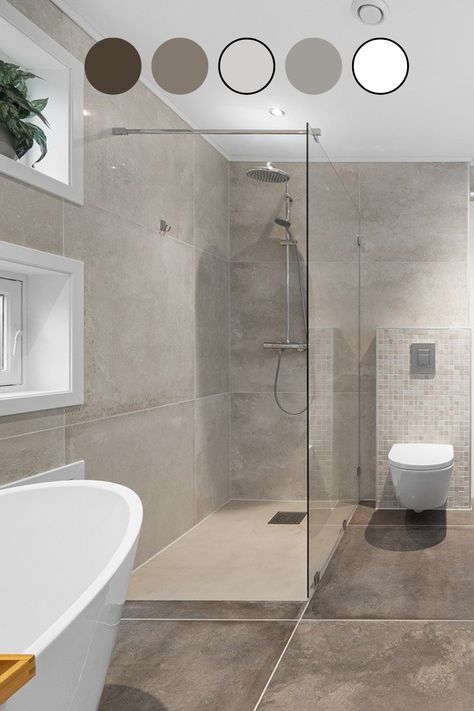 Beautiful combo of greys. Olive, grey, light grey, dark grey & then using accents of white.   Big tiles always work. Open showers always work. simple decor  #modernbathroom #contemporarybathroom  #minimalistbathroom #modernbathroomideas #modernbathroomdesigns #modernbathroominspo #contemporarybathroomideas #contemporarybathroomdesigns #contemporarybathroominspo #minimalistbathroomideas #minimalistbathroomdesigns #minimalistbathroominspo #modernbathrooms #contemporaybathrooms #minimalistbathrooms Bathroom Tile Ideas White And Grey, New Tiles Design For Bathroom, Simple Grey Bathroom, Light Grey And White Bathroom Ideas, Minimalist Grey Bathroom, Bathroom Tile Grey, Light Grey Bathroom Tiles, Light Grey Bathroom Ideas, Light Gray Bathroom