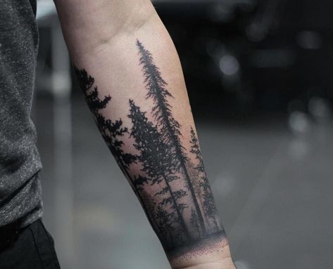 Tattoos Arm Mann, Forest Tattoo Sleeve, Forest Forearm Tattoo, Natur Tattoo Arm, Tree Tat, Tree Sleeve Tattoo, Forest Tattoo, Cuff Tattoo, Nature Tattoo Sleeve