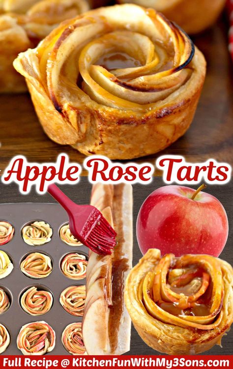 Apple Roses Puff Pastry Cream Cheese, Apple Rose Tarts Recipe, Mini Rose Apple Pies, Caramel Apple Rose Tart, Apple Rose Tart Recipe, Apple Rose Tarts Puff Pastries, Caramel Apple Roses, Apple Butter Pastry, Baked Apple Roses Puff Pastries