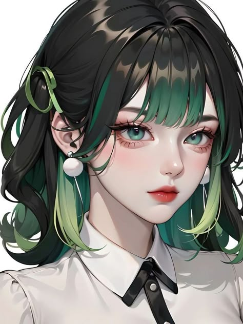 Girl With Green Hair, Walpapers Cute, Bd Comics, My Board, Digital Art Anime, Cute Art Styles, Digital Art Girl, Anime Poses Reference, Cute Anime Pics