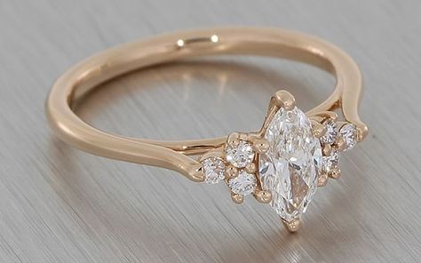 3 Stone Engagement Rings Marquise, Marquise Diamond Ring With Side Stones, Simple Engagement Rings Dainty, Marquise Engagement Ring Gold, Marquis Engagement Rings, Ring Types, Latest Ring Designs, Marquis Diamond, Rose Gold Engagement Ring Set