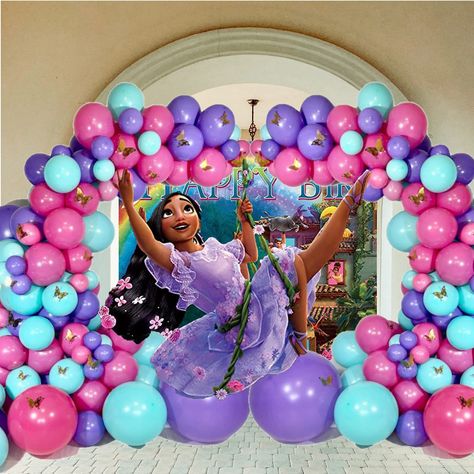 PRICES MAY VARY. STK Balloon Arch Compatible for Isabella or Mirabell Encanto Balloon Garland - Beautiful thick balloons make a fantastic backdrop or your Disney Incanto Party. Gold Butterflies increase the magic - 12 butterflies to make your heart flutter. 133 balloons in green, purple and rose to enchant your party. These balloons colors have been chosen to combine with other supplies, plates, backdrops and more. These balloons are thick and high quality, if filled with air they can last for w Encanto Balloon Garland, Balloons Arch, Balloon Arch, Balloon Garland, Party Cakes, Birthday Party Decorations, Birthday Decorations, Birthday Parties, Arch