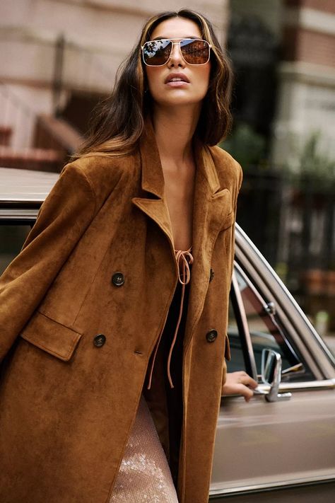 Elevate your Fall Style with Anthropologie's Suede Edit Suede Trench Coat, Brown Fits, Sequin Midi Dress, A Jacket, Long Sleeve Sequin, Outfit Inspiration Fall, Fall Outfits Women, 70s Fashion, Faux Suede