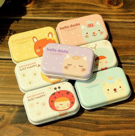 Free shipping 12pcs/lot Tin Box/ Zakka Storage Tin Case Set / Small Storage Box For Collectiing Medicine/decorations/ Ornament-in Storage Bo... Tin Box Painting Ideas, Aesthetic Wallet, Stationary Kit, Box Clothes, Ornament Storage Box, Tin Case, Small Storage Boxes, Leather Book Covers, Jewelry Display Box