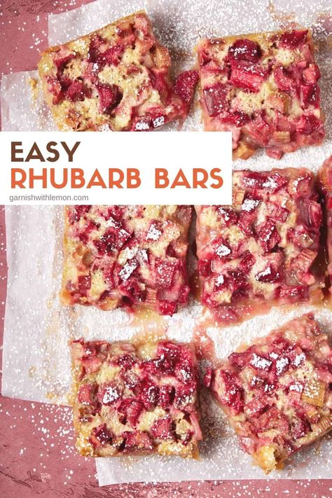 Rhubarb Lemon Bars, Rhubarb Ideas, Rhubarb Bars Recipes, Rhubarb Squares, Rhubarb Custard Bars, Custard Bars, Rhubarb Desserts Recipes, Best Rhubarb Recipes, Rhubarb Bars