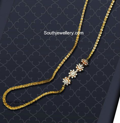 Thali Chain with Floral Motifs Chain Designs Gold, Thali Chain, Gold Temple Jewellery, Black Beads Mangalsutra Design, Gold Jewelry Simple Necklace, Antique Jewellery Designs, Gold Chain Design, Gold Necklace Indian Bridal Jewelry, Wedding Jewellery Collection