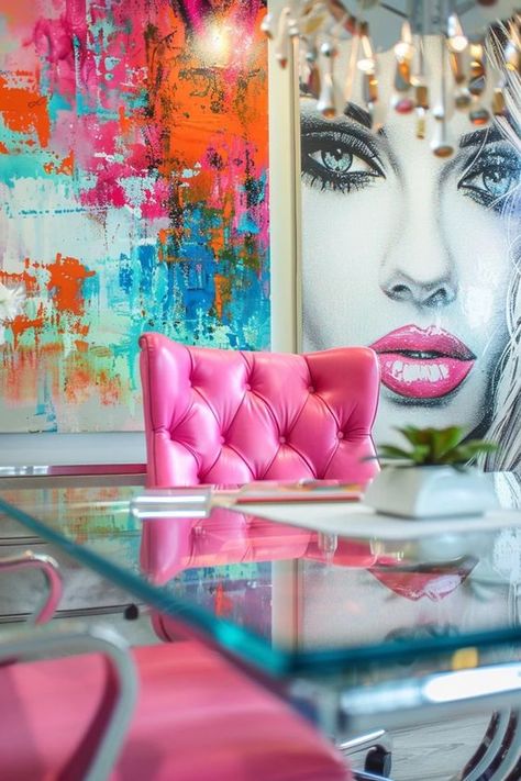 Pink Bedroom Walls For Women, Colorful Eclectic Office, Glam Office Decor Workspaces, Girly Office Ideas, Glam Office Ideas, Girly Bedroom Ideas For Women, Womens Office Ideas, Pink Office Ideas, Glamorous Office