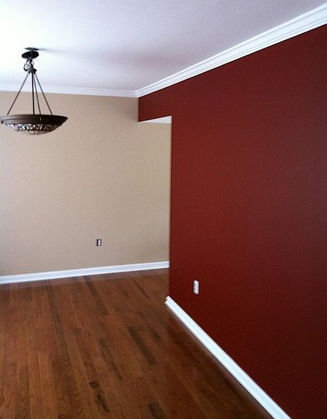 Dining Room Paint Projects | LaffCo. Painting Red Wall Interior Design, Living Room Paint Combinations, Maroon Wall Paint, Ceiling Colour Combination, Red Wall Color, Red Bedroom Decor Ideas, Maroon Paint, Redecorate Living Room, Red Wall Paint