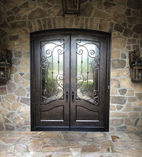 CL-1015 | Double Iron Doors | Clark Hall Doors Double Iron Doors, Front Door With Glass, Traditional Front Door, Wrought Iron Front Door, Traditional Front Doors, Iron Front Door, Iron Entry Doors, Doors Wooden, Double Front Doors