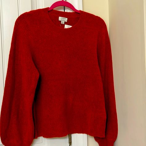 Nwt Beautiful Jcrew “Extra Soft” Crew Neck Sweater. Rust Color.Loose Ribbed.Puff Sleeves. Can Be Worn Dressy Or Casual. Size Large Vintage Stripe Sweater, Womens Red Sweater, Red Striped Sweater, Blush Pink Sweater, Womens Knit Sweater, Merino Sweater, Fall Sweater, Womens Cashmere, Poshmark Finds