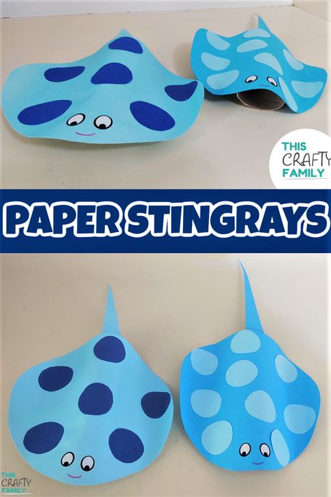 Paper stingray craft for kids. a fun under the sea animal craft idea for preschoolers! #oceancrafts Under The Sea Art Activities For Preschool, Paper Stingray Craft, Paper Plate Stingray, Arts And Crafts For Kids For Summer Camp Ocean Themes, Shell Craft Preschool, Stingray Activities For Preschool, See Animals Craft Kids, Sea Week Activities For Preschoolers, Fun Easy Preschool Crafts