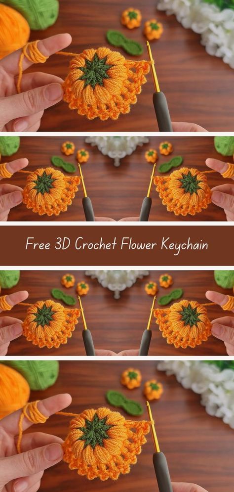 Create a charming 3D crochet flower keychain with this free pattern. Perfect for adding a touch of handmade flair to your keys or bags, this pattern guides you through each step. Download now and crochet your own adorable keychain! Crochet Halloween Flowers, Crochet Flower Keychain, Crochet Keyring, Keychain Patterns, 3d Crochet, Crochet Keychains, Crochet Organizer, Flower Keychain, Crochet Keychain Pattern