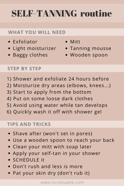 SELF TANNING Routine - All the steps + tips! #summerglow Glow Up Checklist Products, At Home Tanning Tips, How To Tan At Home, Self Tanning Tips Hacks, Tips For Self Tanning, How To Remove Self Tanner From Skin, How To Use Self Tanner, Indoor Tanning Tips, How To Remove Self Tanner