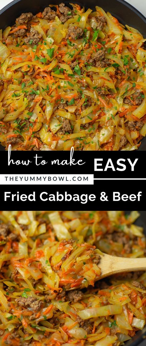 This Ground Beef and Cabbage is an easy budget-friendly one-pot ground beef cabbage recipe that is loaded with flavor. It is a quick dinner that is gluten-free and also dairy-free. Ground Beef Cabbage Instant Pot Recipes, Recipe With Cabbage And Ground Beef, Fried Cabbage Recipes Ground Beef, Hamburger With Cabbage Recipes, Chili With Cabbage, Ground Beef Cabbage Potato Recipes, Ground Beef Gluten Free Dinner, Ground Beef And Cabbage Recipes For Dinner, Cabbage And Noodles With Ground Beef