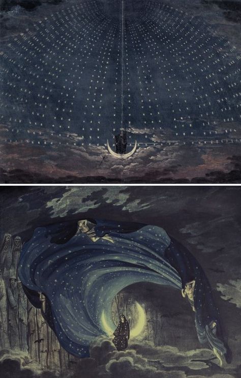 Interdementional Art, Simon Quaglio, Queen Of Night, Karl Friedrich Schinkel, Stage Designs, Magic Flute, The Magic Flute, Queen Of The Night, 영감을 주는 캐릭터