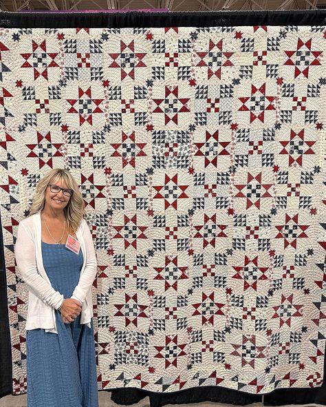 Primitive Gatherings | A few beauties I saw at The Great Wisconsin Quilt Show.… | Instagram Triangle Quilts, White Quilts, Blue Quilt, Red And White Quilts, Half Square Triangle Quilts, Patriotic Quilts, Primitive Gatherings, Quilt Show, Half Square Triangle