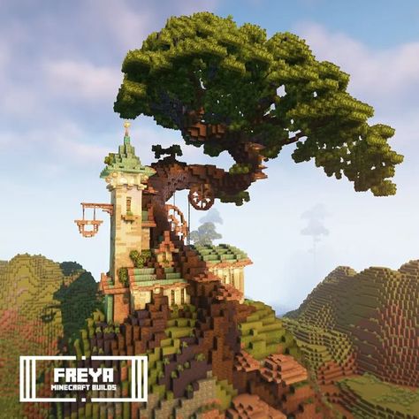 Dallasmed65 Minecraft House, Norse Minecraft, Minecraft Trees Design, Tree House Minecraft, Minecraft Layout, Minecraft Terraforming, Tree Minecraft, Minecraft Treehouses, Minecraft Temple