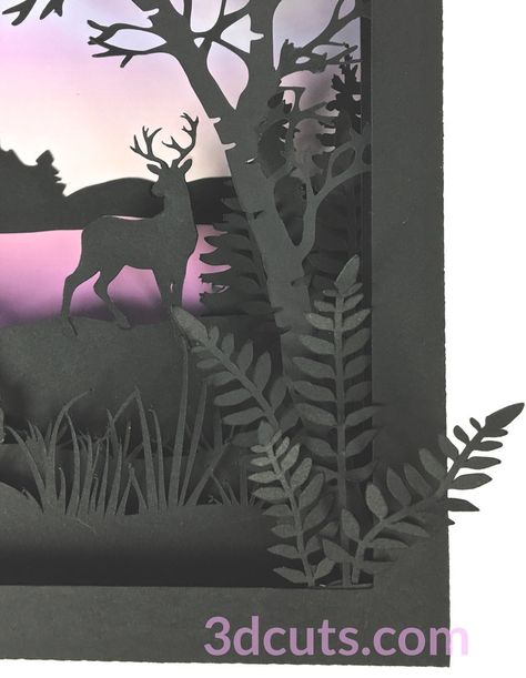 Deer Shadow Box Small Tutorial — 3DCuts.com Shadow Box Svg Free, Light Box Diy, Shadow Box Svg, Silhouette Online Store, Silhouette Design Studio, 3d Shadow Box, 3d Paper Crafts, Silhouette Design Store, Nature Themed