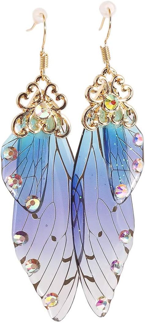 Handmade Fairy, Butterfly Wing Earrings, Romantic Jewelry, Asymmetrical Earrings, Romantic Jewellery, Butterfly Wing, Diamond Dangle Earrings, Loop Earrings, Fairy Costume