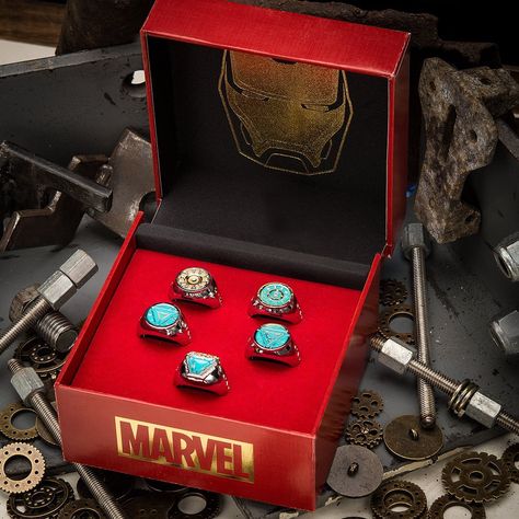 StyledByMarvel on Instagram: “Say "I love you 3000" with these Iron Man rings from @salesonestudios! 💥 Get yours from GameStop.com now.” Marvel Rings Jewelry, Rings Marvel, Avengers Jewelry, Marvel Jewelry Watches, Marvel Infinity Stones Necklaces, Iron Man Arc Reactor, Man Rings, Marvel Jewelry, Arc Reactor