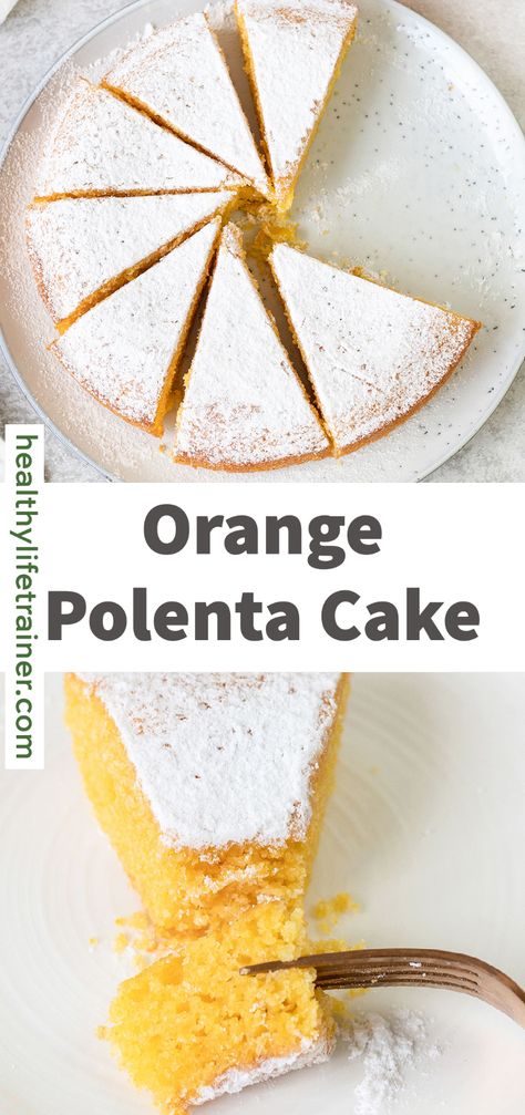 Pinterest banner Orange Polenta Cake Recipe, Olive Oil Polenta Cake, Polenta Cake Recipes, Fried Polenta Cakes, Orange Polenta Cake, Fried Polenta, Lemon Polenta Cake, Orange Cake Easy, Pinterest Banner