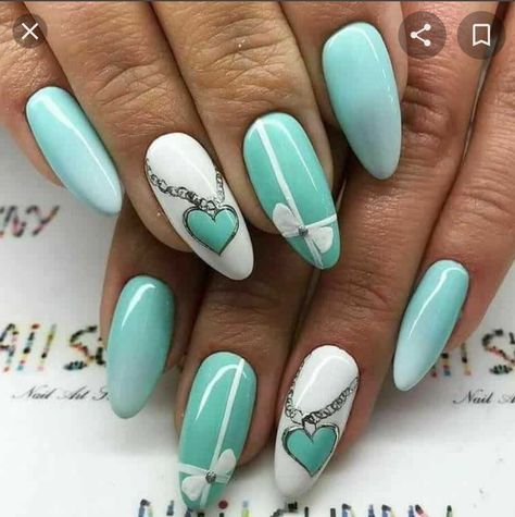 Tiffany Blue Nails, Tiffany Nails, Spring Nail Art, Summer Acrylic Nails, Nail Polish Designs, Beautiful Nail Art, 3d Nail Art, Valentine's Day Nails, Nail Polishes