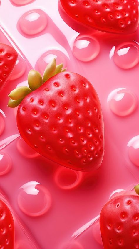 3d jelly strawberrie backgrounds strawberry berries. | premium image by rawpixel.com / chu_chutima Strawberry Iphone Wallpaper, Cute Strawberry Wallpaper, Strawberries Background, Wallpaper Strawberry, Strawberry Wallpaper, Strawberry Background, Iphone Wallpaper Cute, Strawberry Aesthetic, Strawberry Rose