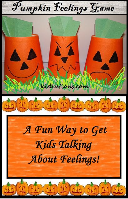 Pumpkin Feelings Game: A fun way to get kids talking about feelings. Adapt to use this with the Alert Program. (fast, slow, and "just right" faces and colors) Talking About Feelings, Feelings Games, Feelings Activities, Halloween Social, Emotions Activities, Social Emotional Activities, Social Skills Groups, Counseling Lessons, Therapy Games