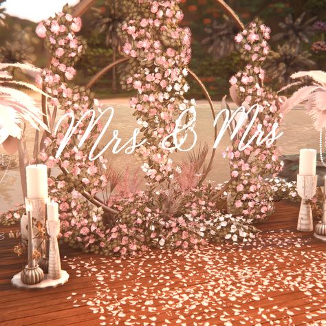 Mrs&Mrs neon light for wedding venues 11.8K Downloads | Build / Buy White Swatch, Wedding Table Toppers, Black Simmer, Lotes The Sims 4, Black And White Wedding Theme, Mod Furniture, White Wedding Theme, Prom Decor, Wedding Furniture