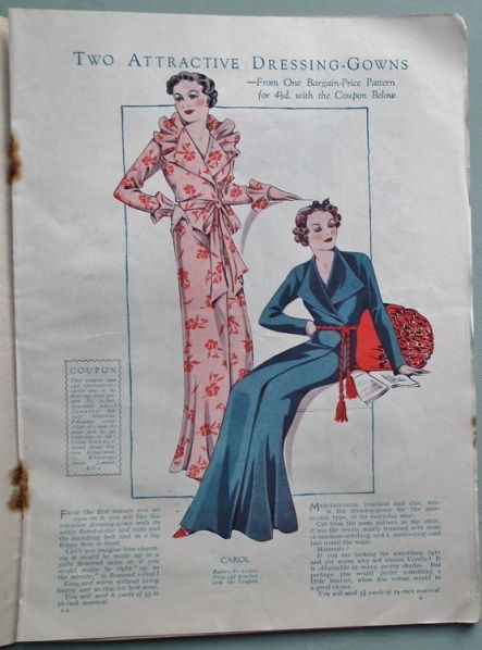 Burgundy Jacquard Dressing Gown | Vintage Dressing Gown, 1930's Fashion, Fashion Figure Drawing, Magnificent Mile, Lounge Robes, Sewing Magazines, Dressing Gowns, Knitting Magazine, Fashion Figures