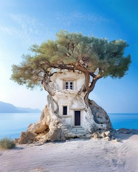 Treehouse Airbnb, Architecture Unique, Indoor Trees, Ancient Tree, Unique Trees, Beach Villa, Crete, Most Beautiful Places, Mykonos