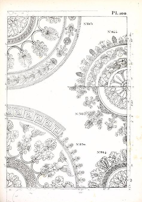 Plaster Ornament, Paris France, c. 1830 Ornament Drawing, Ceiling Art, Clark Art, Clock Decor, Design Research, Design Reference, Paper Crafting, Internet Archive, Pattern Art