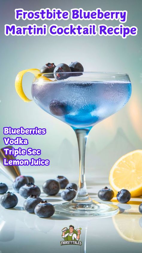 Indulge in the refreshing Frostbite Blueberry Martini Cocktail, a perfect blend of chilled blueberries and vodka for a frosty delight. This Blueberry Frostbite Martini Recipe is ideal for winter parties, featuring an elegant presentation that will impress your guests. Enjoy a frosty blueberry cocktail with our easy-to-follow recipe for a Frozen Blueberry Martini Drink. If you're hosting a gathering or enjoying a cozy night in, this Blueberry Vodka Martini Recipe will elevate your winter evenings Frostbite Drink, Blueberry Martini Recipes, Frostbite Martini, Frostbite Cocktail, Vodka Martini Recipe, Winter Drinks Alcoholic, Blueberry Martini, Blueberry Drinks, Blueberry Cocktail