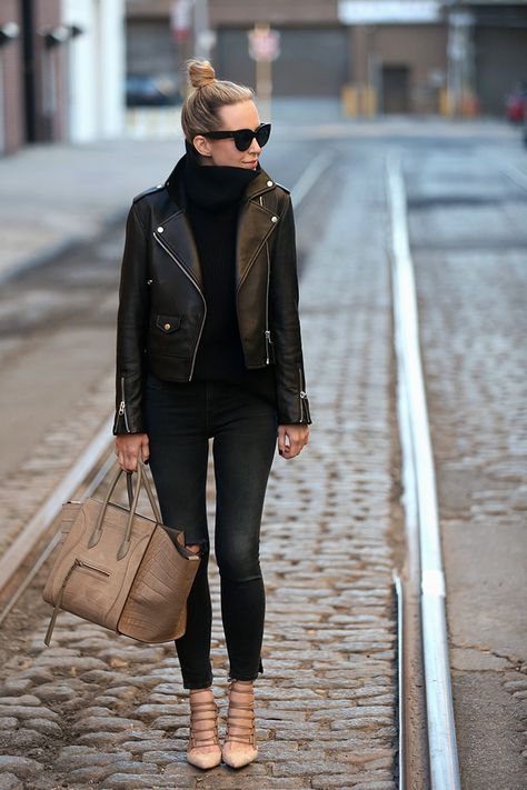 Fall Outfit Inspiration, Leather Jacket, Helena of Brooklyn Blonde Womens Leather Jacket Outfit, Moto Jacket Outfit, Black Leather Jacket Outfit, Brooklyn Blonde, Sunglasses Celine, Jacket Outfit Women, Chique Outfits, Leather Jacket Outfits, Mode Casual